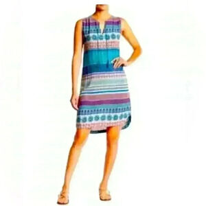 Beach Lunch Lounge Size Small Tank Dress Rayon Bohemian Morrocan Costal Blue